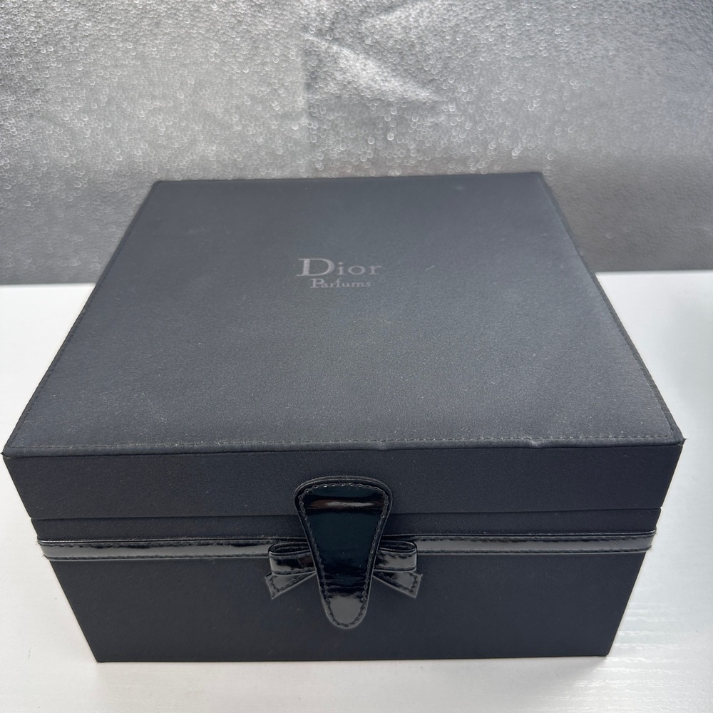 Vintage Dior Black Satin Parfum Gift and Keepsake Vanity Box with Patent Bow